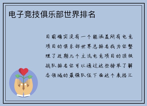 电子竞技俱乐部世界排名